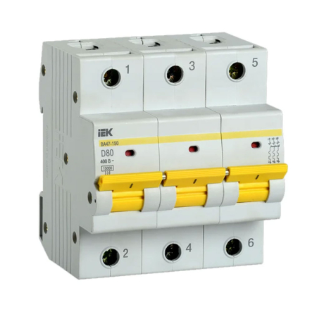 Автоматичний вимикач IEK ВА47-150, 3p, 80A, D, MVA50-3-080-D - 1