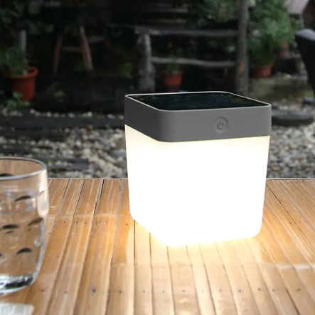 Светильник фонарь лампа Lutec TABLE CUBE LED 1W, 3000K, IP44 silver grey Solar, 52632