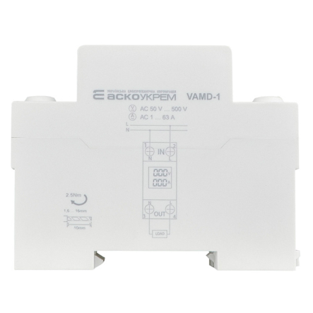 Вольтметр-амперметр модульный цифровой однофазный АСКО-УКРЕМ VAMD-1 (AC 50-500 V; 1-63 A), A0010250003