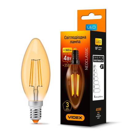 Лампа LED VIDEX Filament C37FA 4 Вт, E14, 2200K, 220 В, бронза - 1