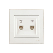Розетка Lezard RAIN ТФ евро, двойная, жемчужно-белый перламутр, 703-3088-138