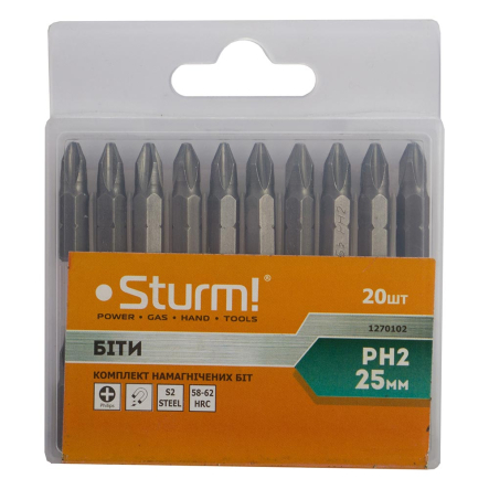 Набір біт S2 PH2*25mm 20шт Sturm 1270102 - 1 Набір біт S2 PH2*25mm 20шт Sturm 1270102 - 1