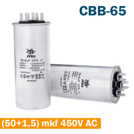 Конденсатор для кондиціонера JYUL CBB-65 (50+1,5) mkf ~ 450 VAC - 1