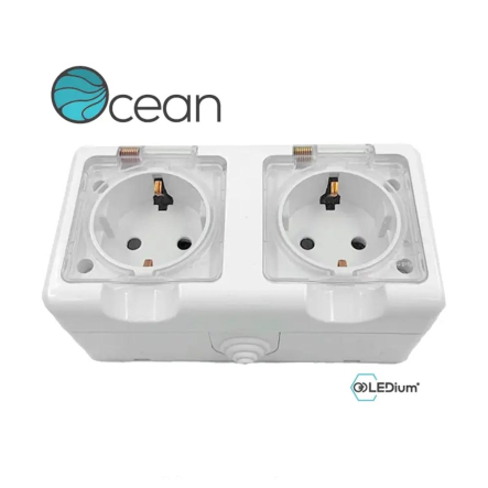 Розетка двухместная с заземлением LEDium OCEAN, 16А, IP54, белая