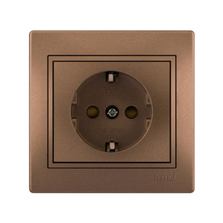 Розетка Lezard MIRA одинарная с заземлением, с защитой от детей, светло-коричневый перламутр, 701-3131-124В - 1