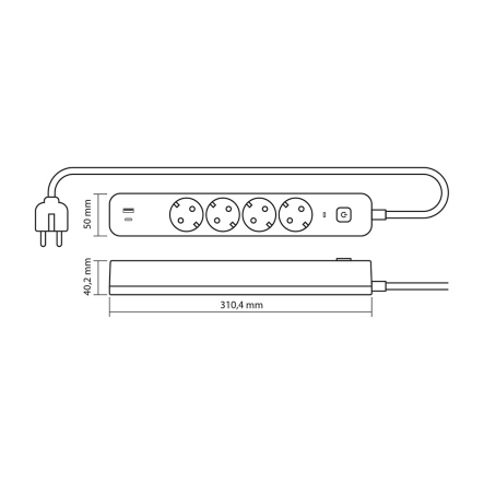 Удлинитель сетевой 4 гнезда 3м (3x1.5мм) 3.4А USB(QC3.0) +USB-C(PD18W) черный, VIDEX ONCORD, VF-PD43G1QC1PD-B