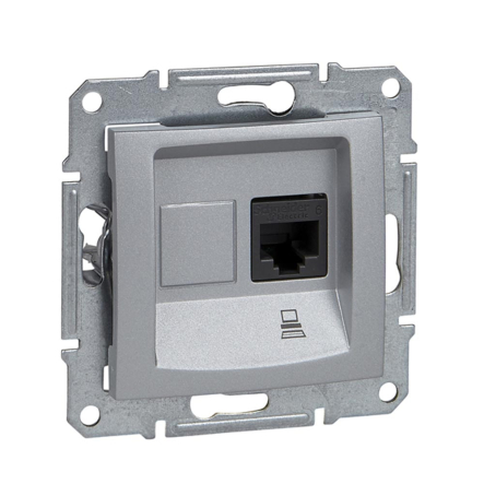 Розетка компьютерная 1я RJ45, категория 5e, UTP Schneider Electric Sedna, алюминий, SDN4300160 - 1