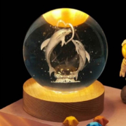 Нічник Кришталева куля 3D від USB Дельфін