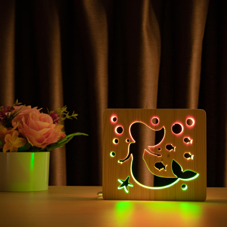 Ночник LED деревянный Русалочка (RGB/2)