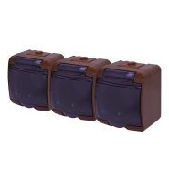 Розетка 3-я Schuko (коричнева/димчаста кришка) (IP44) RHE-3sd-KR, Hermetics, ETI