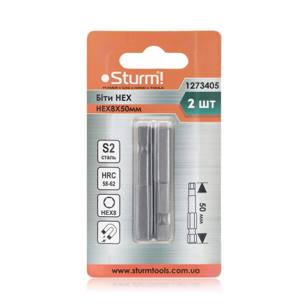 Биты S2 HEX8* 50mm 2шт Sturm 1273405