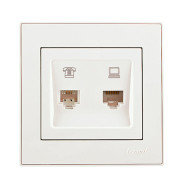 Розетка Lezard RAIN компьютерная + телефон жемчужно-белый перламутр, 703-3088-143