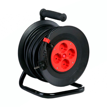 Подовжувач на котушці 25 метрів, AC 250В, 10А, ПВС 2*1,5 кв.мм., 4 розетки, У16-01, 561112 - 1