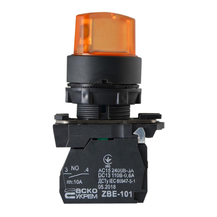 Кнопка поворотная 2-х позиционная с подсветкой, желтая TB5-AK125M5, ACKO-УКРЕМ, A0140010167