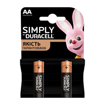 Батарейка Duracell Simply АА, LR6 [MN1500], 1.5 В, alkaline, ціна за блістер-2 шт., поштучно не продаємо!!!, 5015102 - 1