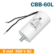 Конденсатор для запуску JYUL СВВ-60L 8 mkf  450V кріплення болт, вивід провід (30*60 mm)