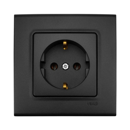 Розетка одинарна із заземленням, VIKO LINNERA Life, 90404008, чорна ніч - 1
