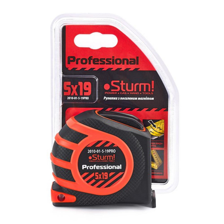 Рулетка Sturm 5м x 19мм с усиленным магнитом, 2010-01-5-19PRO