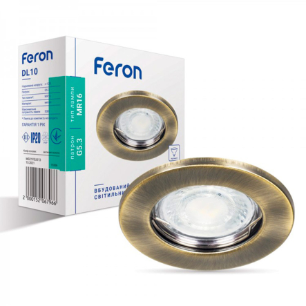 Світильник точковий Feron DL10, MR-16, G5.3, неповоротний, античне золото, 3485 - 1