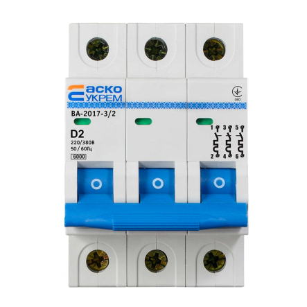 Автоматический выключатель АСКО-УКРЕМ ВА-2017/D 3р, 2А, A0010170095 - 1