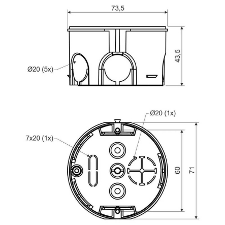 Коробка установочная под бетон KOPOS KU 68-1901_KA, ⌀72х42мм
