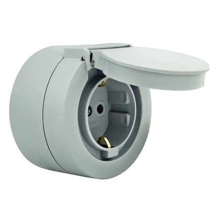 Розетка накладная HOROZ xOne 1-я, с з/к, с крышкой, 16А, IP54, серая, 406-240000-249