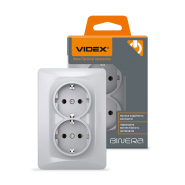 Розетка VIDEX BINERA двойная, с заземлением, серебряный шелк, VF-BNSK2G-SS