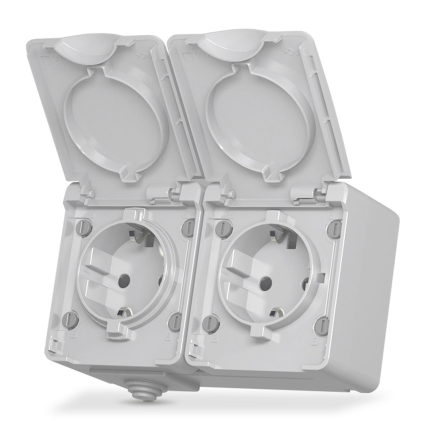 Розетка VIDEX BINERA наружная 2-я с заземлением, IP65, серая, VF-BNW22G-G - 1