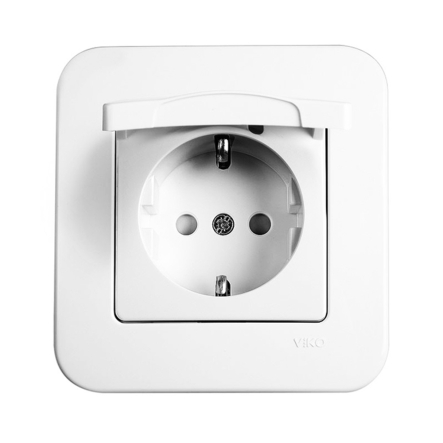 Розетка с заземлением со шторками с крышкой VIKO Rollina, 90420012, белая - 1