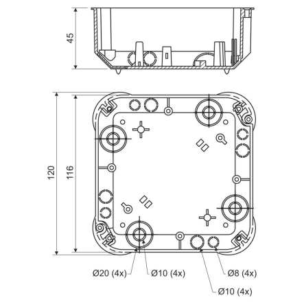 Коробка распределительная KOPOS KO 110/L_NA, 115х115х45 мм