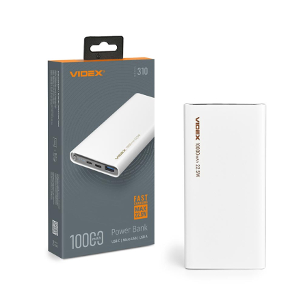 Повербанк (УМБ) 10000mAh VIDEX VPB-310 22.5W QC+PD White - 1