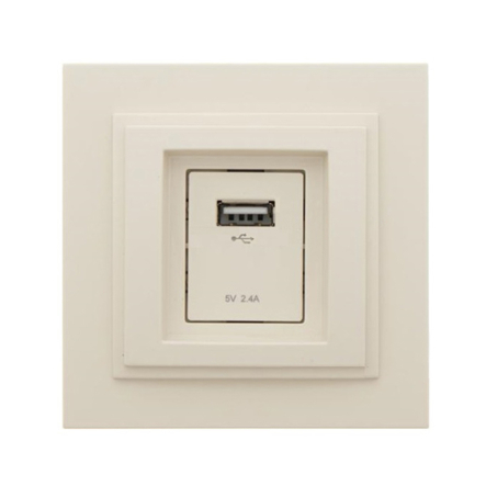 Розетка USB-ЗАРЯДКА, Mono Electric, DESPINA, крем, 102-170005-177 - 1