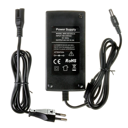 Блок питания пластиковый 12V 8.3А - 100W со штекером и кабелем 5.5х2.5 мм IP20 AVT