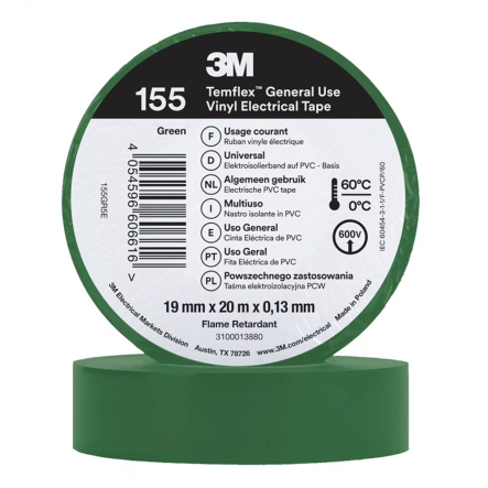 Ізоляційна стрічка 3M Temflex 155 19mm x 20m, зелена - 1