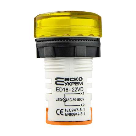Вольтметр круглый АСКО-УКРЕМ ED16-22VD, A0190010018, 30-500В АС, жёлтый, врезной монтаж