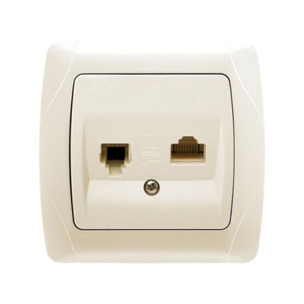 Розетка компьютерная+телефонная (RJ45 cat6+RJ1) VIKO CARMEN, 90562035, крем - 1