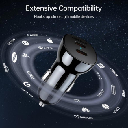 Зарядное устройство автомобильное Choetech TC0008-BK, 2 порта, 40Вт, QC3.0+PD, черный