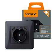 Розетка VIDEX BINERA одинарная, с заземлением и 2USB, черный графит, VF-BNSK1GU2-BG