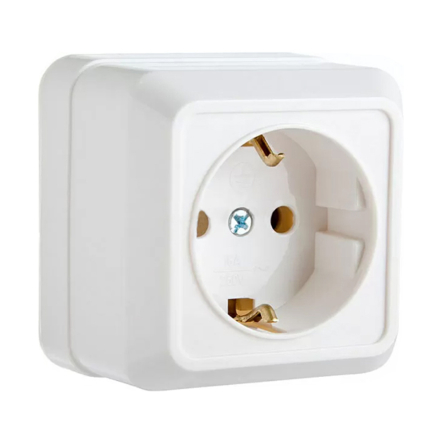 Розетка із заземленням, накладна, АСКО-УКРЕМ, PЗ16-З-Ct-W - 1