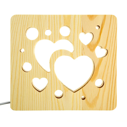 Ночник LED деревянный Сердечки (WW)