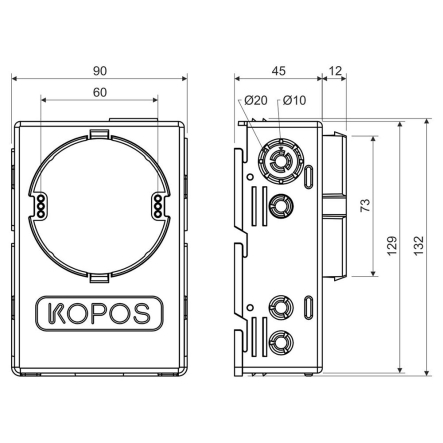 Коробка приборная KOPOS KUH 1/L_NA, 142х71х45 мм, до 400В
