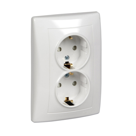 Розетка подвійна, із заземленням, та шторками, Schneider Electric Sedna, біла, SDN3000421 - 1