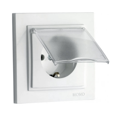Розетка 1-я с заземлением и крышкой Mono Electric, DESPINA, белая, 102-190021-118 - 1