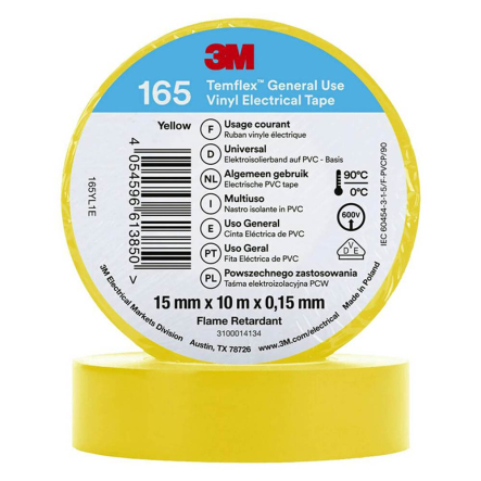 Ізоляційна стрічка 3M Temflex 165 15mm x 10m, жовта - 1