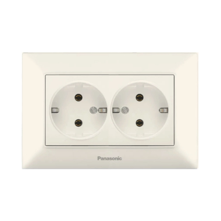 Розетка 2-я, с заземлением, с защитными шторками, Panasonic Arkedia Slim, крем, 02152BG - 1