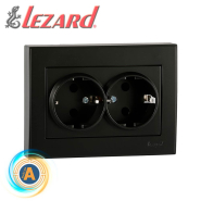 Розетка Lezard RAIN 703-4242-127В, 2P+PE, подвійна, із заземленням, Антрацит