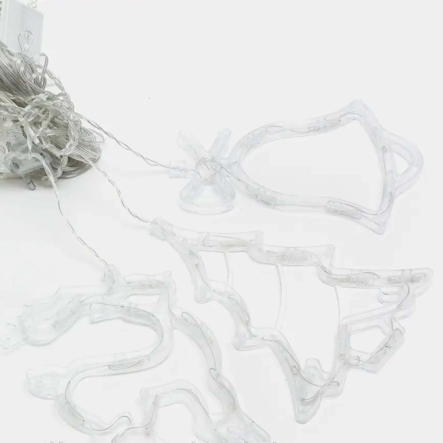 Гирлянда LED штора 2,5м от сети, с фигурками 12шт, Белый (Олень, Елка, Колокольчик)