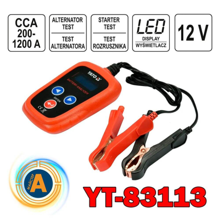 Тестер аккумулятора YATO YT-83113, до 12 B, c LED цифровым дисплеем - 1