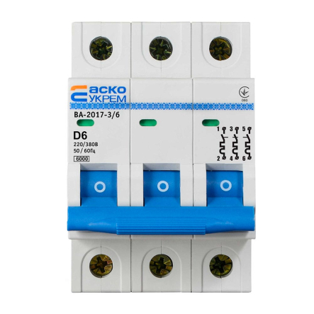 Автоматический выключатель АСКО-УКРЕМ ВА-2017/D 3р, 6А, A0010170099 - 1