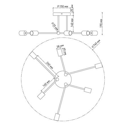 Люстра BELFAST Е27х6 R 740x190 BLACK 220-IP20, чёрная